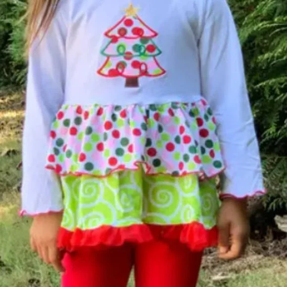 Swirl Christmas Tree Rumba Tunic & Ruffle Pants Set - Picture 6 of 10